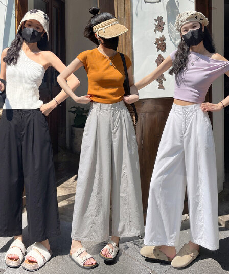 실사 2026 새로운 루즈핏 다용도 모통이 칼 바지 여성 디자인 센스 캐주얼 한 부서 넓은 다리 9부 바지