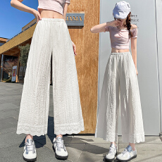 批发2026夏 新款 全店实拍  蕾丝花边轻薄阔腿裤子女高腰显瘦裤棉