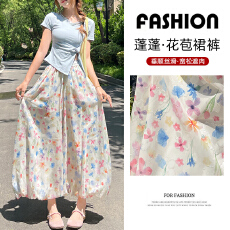 批发爆款花苞裤 实拍 蝴蝶印花阔腿灯笼裤裙<b class='q'>女</b>高腰垂感显瘦裤子<b class='q'>女</b>