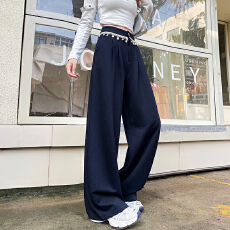 批发2026春夏新款 贝壳装饰高腰阔腿裤女 全店实拍秋<b class='q'>冬</b>季休闲宽松女裤