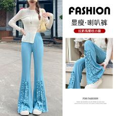 批发冰丝针织裤  春夏新款木耳边褶皱花边公主裤<b class='q'>甜美</b>系显高显瘦女裤