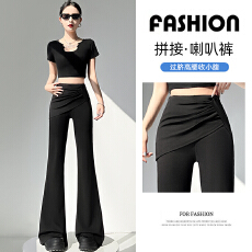 批发2026春夏新款黑色喇叭裤百搭遮肚子显瘦<b class='q'>打底</b>外穿弹力微喇叭裤子女