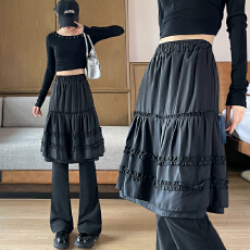 批发2026秋冬 新款 两件套裙裤女裤轻奢喇叭裤女高腰垂感百褶裙屁帘裤