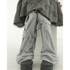 批发2色冬季加绒 个性韩国复古<b class='q'>街头</b>系带绑带宽松长裤阔腿裤卫裤日系