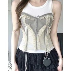 批发春夏重工<b class='q'>走</b><b class='q'>秀</b><b class='q'>款</b>韩国ins蕾丝网纱系带绑带吊带叠穿日系y2k背心