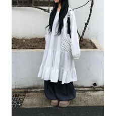 批发秋冬 <b class='q'>韩</b>国复古少女 拼接波点圆点口袋宽松长袖连衣裙轻亚日系<b class='q'>风</b>