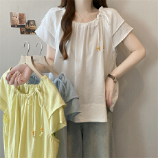 批发实拍~大码新款设计感简约褶皱胖MM宽松显瘦百搭上衣女