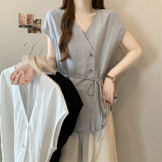 批发实拍 2026夏季新款短袖收腰衬衣女大码百搭休闲法式上衣