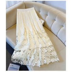 批发女式杏色半身裙女<b class='q'>夏季</b>2026新款设计感气质蕾丝镂空a字<b class='q'>长裙</b>