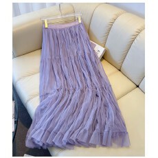 批发法式紫色蛋糕半身裙女夏季2026新款小个子大裙摆仙女a字网纱长裙