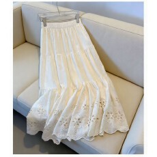 批发杏色刺绣镂空半身<b class='q'>裙</b>女春夏季2026新款气质韩版中长款宽松a字<b class='q'>伞</b><b class='q'>裙</b>