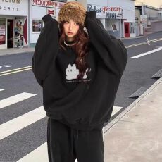 批发薄款加绒加厚秋<b class='q'>冬</b>季套头圆领卫衣运动女套装长袖两件套