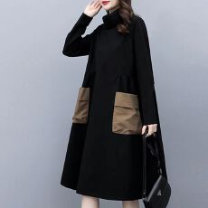 批发薄款/加绒 复古文艺连衣裙女加厚春秋冬新款过膝<b class='q'>裙子</b>中长款打底裙