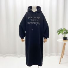 批发250克大卫衣 双层帽韩国chic秋冬简约休闲连衣裙女卫衣裙