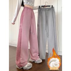 批发实拍 加绒原版包边 高街条纹运动裤女秋季美式卫裤宽松休闲裤子