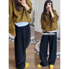 批发【大码女装】胖妹妹春秋款弯刀运动阔腿裤高腰垂感流行直筒阔腿裤