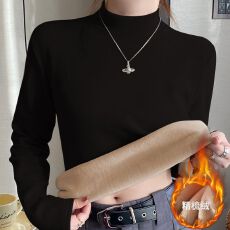 批发德绒复合银狐绒<b class='q'>打底衫</b>加绒女半高领加厚秋冬季保暖上衣中高领