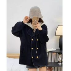 批发假两件连帽毛呢<b class='q'>外套</b>女秋冬装新款针织拼接设计感双面呢子大衣