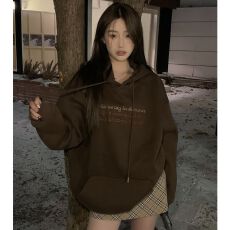 批发美式复古刺绣印花连帽卫衣女<b class='q'>外套</b>半身裙慵懒风百搭上衣女装