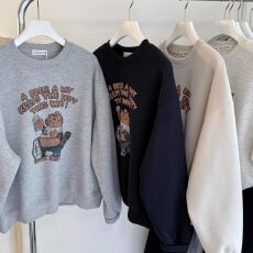 批发韩国外贸 加绒加厚秋冬装圆领狗狗印花女<b class='q'>宝宝</b>绒卫衣女