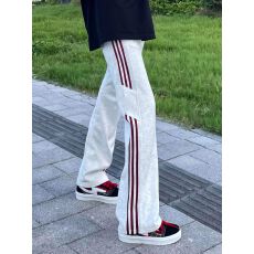 立体腰头 美式灰色三条杠卫裤秋冬长裤子条纹休闲运动裤