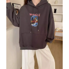 批发加绒加厚卫衣<b class='q'>外套</b>女装秋冬韩版连帽宽松印花<b class='q'>长袖</b>上衣潮