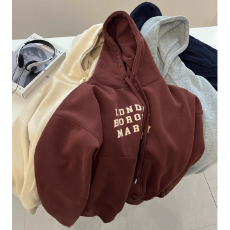 批发加绒加厚卫衣外套女装秋冬韩版连帽宽松印花长袖上衣潮