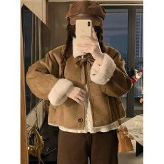 批发复合兔毛韩系皮毛一体巨好看加绒短款女秋冬小个子<b class='q'>甜美</b>宽松外套