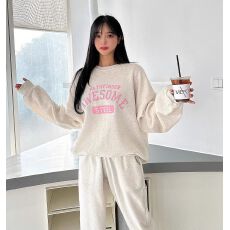 批发加绒加厚鱼鳞运动套装女秋<b class='q'>冬</b>季新款时尚宽松印花卫衣两件套