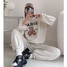 批发加绒加厚鱼鳞运动套装女秋<b class='q'>冬</b>季新款时尚宽松印花卫衣两件套