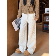 批发【原版夹棉】裤子<b class='q'>秋</b>冬装外穿加绒加厚阔腿裤2025新款夹棉直筒裤