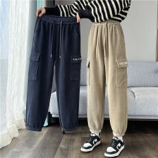 批发加绒/不加绒】<b class='q'>裤子</b>女秋冬季爆款哈伦休闲加绒灯芯绒工装运动女裤