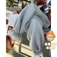 批发加绒运动裤秋冬百搭显瘦灰色束脚裤ins潮羊羔绒卫裤