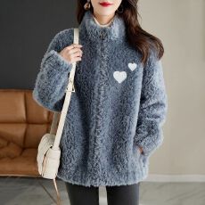 批发冬季加绒加厚双面绒立领保暖卫衣女开衫拉链抓绒衣女