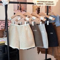 批发600克毛呢面料  加厚毛呢短裤女秋休闲直筒裤子高腰<b class='q'>阔腿裤</b>a字靴裤