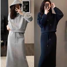 批发休闲运动套装显瘦两件套高级减龄时尚连帽女<b class='q'>半身裙</b>春秋卫衣