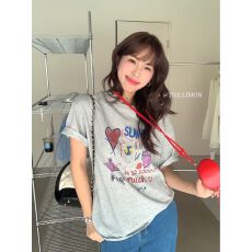 批发韩国外贸韩版新款短袖T恤女装<b class='q'>夏</b>季打底圆领印花宽松印花上衣