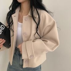 批发温柔风双面<b class='q'>羊绒</b>呢子短款上衣秋冬新款气质宽松显白毛呢<b class='q'>外套</b>女