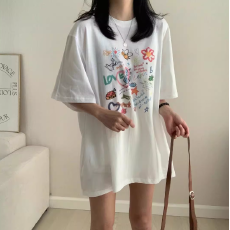 批发韩国外贸韩版新款短袖<b class='q'>T</b><b class='q'>恤</b>女装夏季打底圆领印花宽松印花上衣