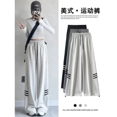 批发侧边拼接三条杠休闲<b class='q'>长裤</b>女春秋新款学生韩版运动直筒裤
