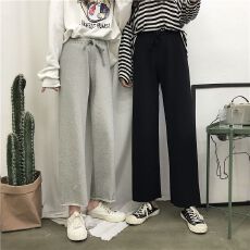 批发春新款韩版薄款休闲裤宽松显瘦松紧腰学生百搭直筒阔腿裤女