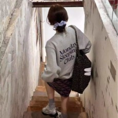 批发韩版薄款 加绒印花套头卫衣女慵懒风长袖上衣外套