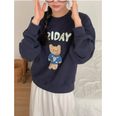 批发韩版薄款 加绒印花套头卫衣女慵懒风长袖上衣外套