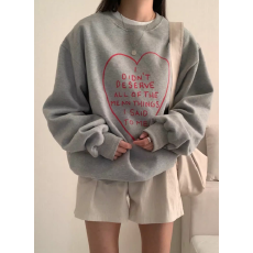 批发韩版薄款 加绒印花套头卫衣女慵懒风长袖上衣外套