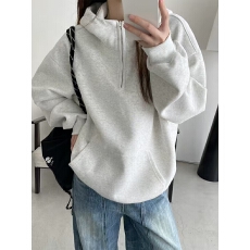 批发加绒加厚连帽高领拉链套头百搭纯色加绒<b class='q'>卫衣</b>帽衫女潮