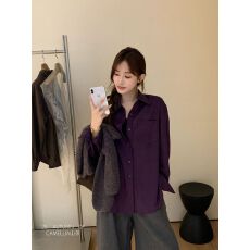 批发复古韩版气质灯芯绒法式叠穿宽松外套休闲遮肉打底长袖衬衣