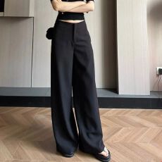 批发老钱风时尚西装裤气质显瘦百搭休闲长裤设计春夏新款复古宽松超长