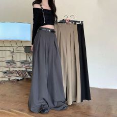 批发春夏季宽松设计感西装裤休闲裤女阔腿裤高腰垂感拖地裤显瘦