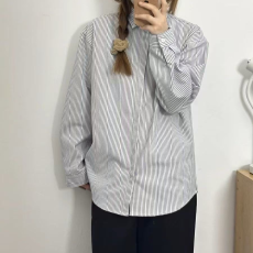 批发百搭条纹纯棉衬衫女夏季设计感小众外套式上衣少年感穿搭宽松衬衣