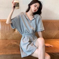 批发夏季法式新款连体衣女港味休闲气质高腰显瘦<b class='q'>连身</b>连帽连体短<b class='q'>裤</b>套装